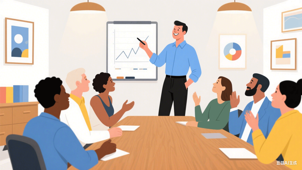 Illustration depicting an ENFJ facilitating team discussion, showcasing their leadership charisma