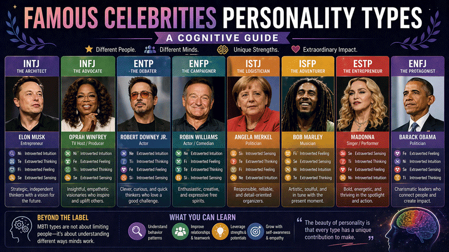 Famous Celebrities Personality Types: A Guide to Traits and Cognitive Patterns