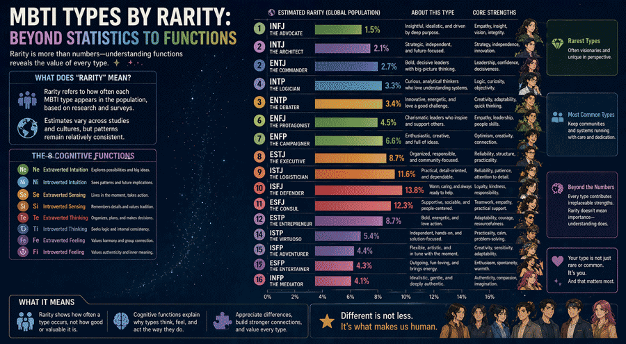 MBTI Types by Rarity: From Population Statistics to Cognitive Functions