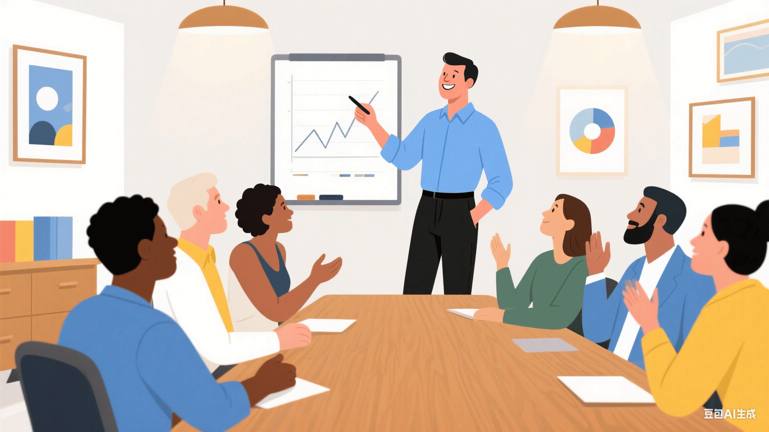 Illustration depicting an ENFJ facilitating team discussion, showcasing their leadership charisma